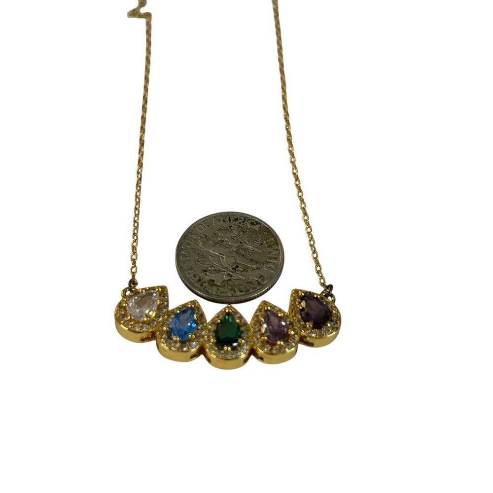Elegant Gold Tone Multicolored Gemstone Teardrop Necklace
